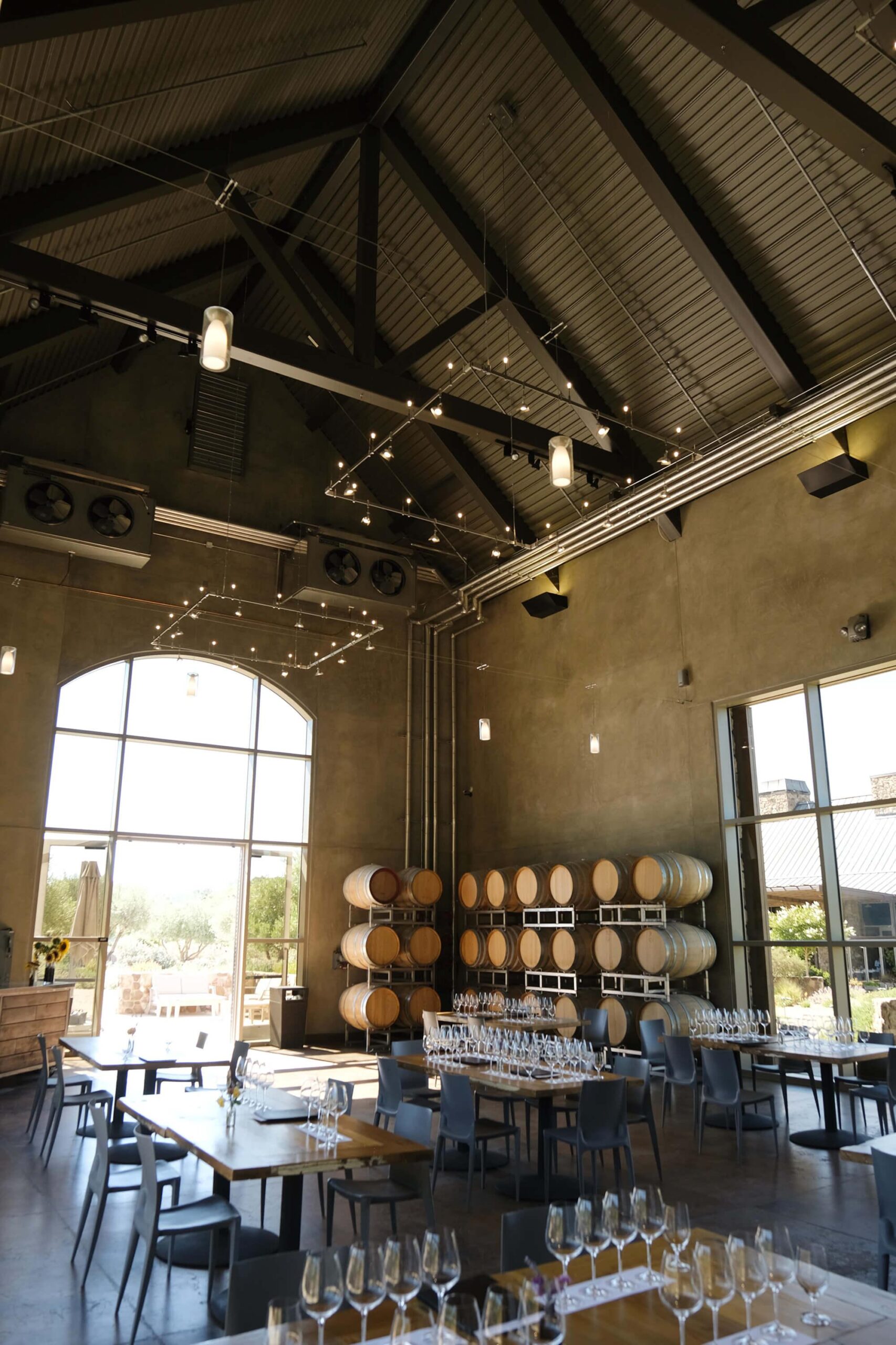 Tables set in the craft winery